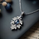 white gold necklace and leaf shape pendent designed by Sarah Netanya