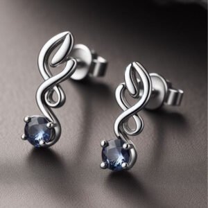 white gold earrings with natural blue sapphire stone attached designed by Sarah Netanya