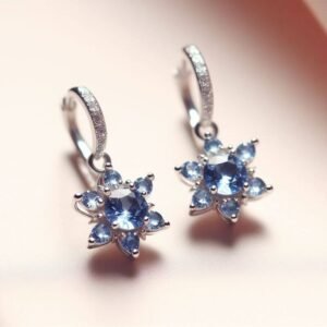 white gold designer earrings with natural blue sapphire stone design by Sarah Netanya