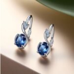 white gold designer earrings with natural blue sapphire design by Sarah Netanya