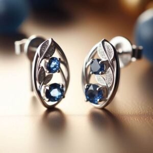 white gold earrings with blue sapphire design by Sarah Netanya